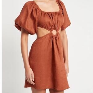 Faithfull the Brand Almero Mini Dress plain spice linen dress sz 4